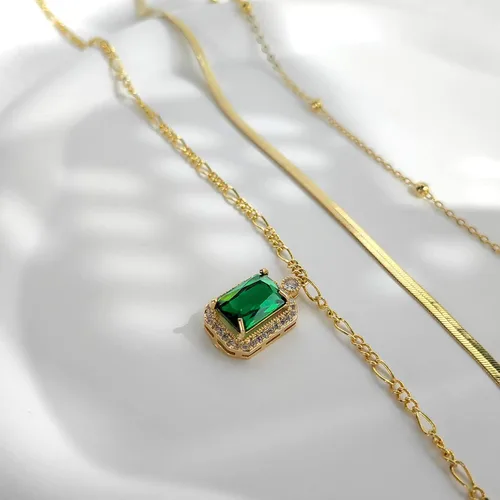 Miniatura 6 de Collares para mujer chapados en oro, esmeralda, corazón, apilable, gargantilla de cadena delicada, joyería para mujer, regalos simples