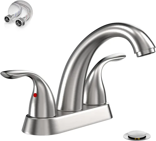 Phiestina Centerset BF008-5-BN - Grifo de lavabo de baño de acero inoxidable de 4 pulgadas de níquel cepillado de 2 o 3 agujeros, grifo de baño de 2