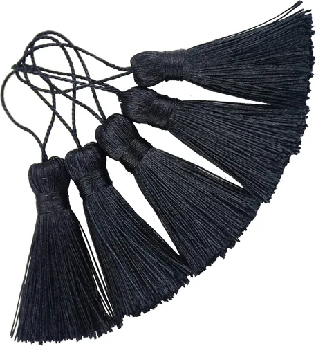 Miniatura 16 de Makhry 20 mini borlas de hilo sedoso hechas a mano de 4.3 pulgadas con lazo de cordón de 2 pulgadas y pequeño nudo chino para aretes, recuerdo