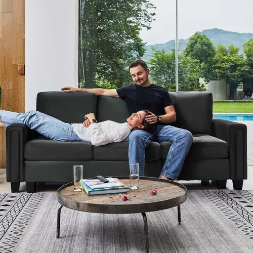 Miniatura 5 de Belffin Sofá modular de terciopelo de 3 plazas para sala de estar, color gris