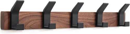 Miniatura 8 de Perchero de Pared - 15.7 Pulgadas Perchero de Ganchos de Madera de Nogal Montaje en Pared con 4 Ganchos de Aluminio Negro Ganchos de Abrigo