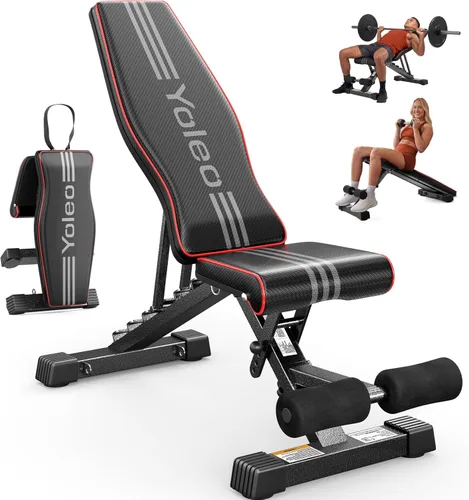 YOLEO Adjustable Weight Bench for Home Gym, ASTM-Certified 827LBS, 98% Pre-Assembled, Foldable Gym Bench with 84 Positions Incline Decline Flat,