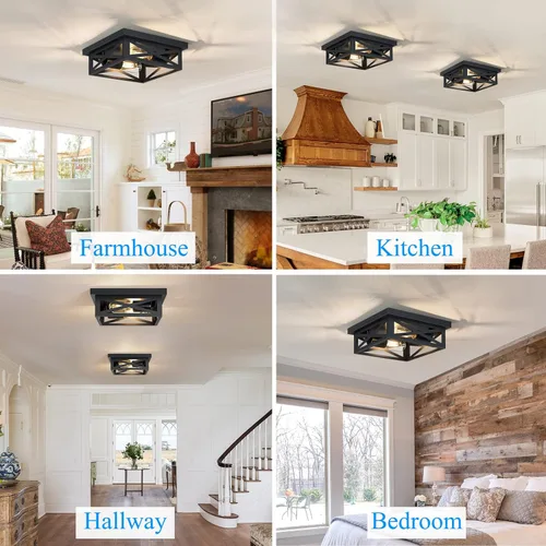 Miniatura 3 de SKEJAO Lámpara de techo de montaje empotrado negra, 2 luces cuadradas para pasillo, montaje de techo para granja, cocina, pasillo, dormitorio
