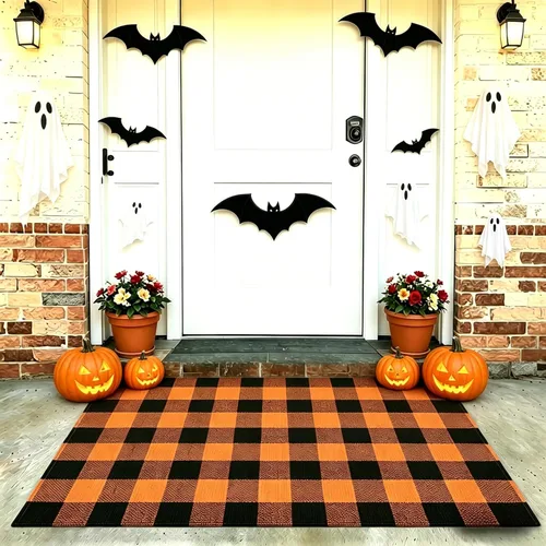 Miniatura 24 de SEEKSEE Alfombra de Algodón a Cuadros Buffalo de 27.5"x43" Alfombra a Cuadros Blanco y Negro Lavable Tapetes para Puerta Interior Exterior Alfombras