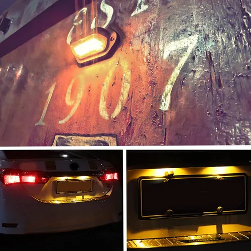 Miniatura 6 de 2 luces LED ámbar amarillas para placa de matrícula, 12V-24V DC impermeable 6-SMD lámpara de placa de matrícula luz trasera, para camión SUV
