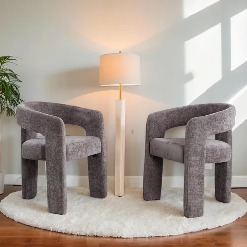 Miniatura 15 de Hyfirm Sillas de Comedor Modernas Tipo Barril Juego de 1, Cómoda Silla de Comedor de Acento Tapizada en Chenilla con Brazo para Cocina Sala de Estar