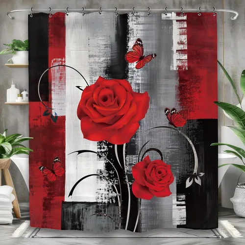 Miniatura 9 de Abstract Black White Geometric Bathroom Shower Curtain 60W by 71H Inch Modern Contemporary Neutral Minimalist Simple Polyester Fabric 12 Plastic