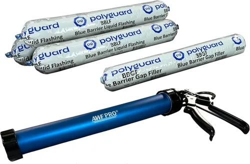 Miniatura 13 de POLYGUARD Blue Barrier Liquid Flashing Paquete de 12 tubos de salchicha de 20 onzas. Sistema de barrera de aire resistente a la intemperie alrededor