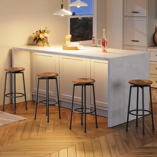 Miniatura 4 de HOOBRO Taburetes de bar, taburetes de bar giratorios juego de 2, sillas de bar redondas de 24.9 pulgadas, sillas de desayuno modernas sin espalda