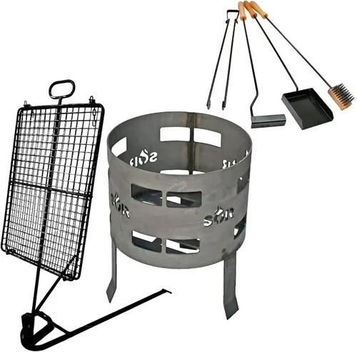 Premium Kit parrilla de hierro argentino asado brasero parrilla + parrilla argentina pesada/parrilla estaca asado asador + herramientas de fuego.
