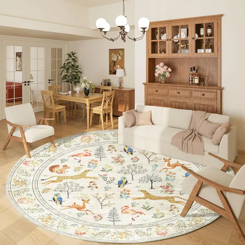 Miniatura 34 de DUKINO Alfombra de área de 6 x 9 pies, alfombra floral para sala de estar, ligera, antideslizante, lavable, alfombra de interior de pelo bajo