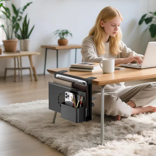 Miniatura 2 de Almacenamiento lateral de escritorio, soporte de metal para portátil con caja magnética para bolígrafos, organizador con abrazadera debajo