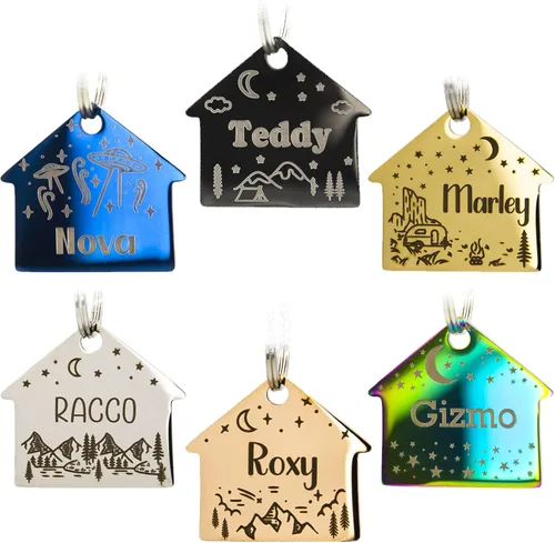 Miniatura 15 de Etiqueta de perro personalizada con 5 líneas de identificación de mascota grabada en profundidad en acero inoxidable duradero con nombre