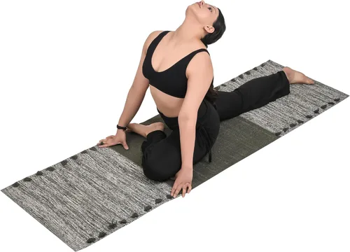 Miniatura 9 de Sivi Tapete de yoga de algodón orgánico a base de hierbas, tapete antideslizante ecológico tejido a mano, grueso y cómodo (0.945 x 2.835 x 0.197 in)