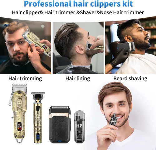 Miniatura 7 de HIENA PRO Cortadora de pelo para hombres profesionales, juego de cortadora de pelo inalámbrica y cuchilla en T, afeitadora eléctrica, afeitadora