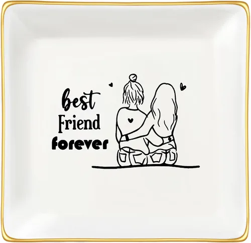Regalo para mujeres, mejores amigas, regalos de amistad para ella, plato de cerámica para anillos, bandeja decorativa, regalo único para mejores