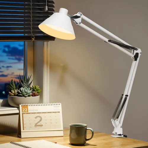 Miniatura 9 de Lámpara de escritorio LED para oficina en casa, lámpara de escritorio con brazo oscilante con abrazadera, lámpara de mesa de cuello de cisne Negro