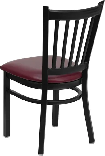 Miniatura 7 de BizChair Silla de restaurante de metal con respaldo vertical negro - Asiento de vinilo burdeos