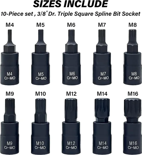 Miniatura 2 de Juego de llaves de brocas de cuadradillo triple XZN, acero Cr-Mo premium Juego de 10 piezas M4 - M16 Accionamiento de 3/8 de pulgada Estuche