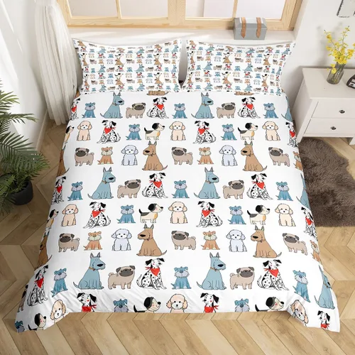 Miniatura 3 de Erosebridal Juego de funda de edredón con diseño de perro lindo para niños y niñas, diseño de cachorro de caricatura, para niñas y niños, funda