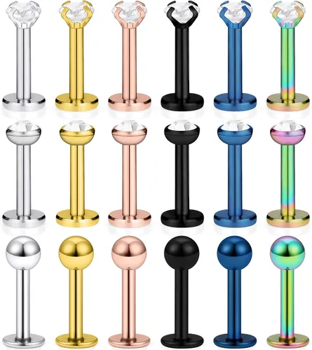 Miniatura 6 de SCERRING - 18 piezas de acero inoxidable 0.56 oz (16 gr) de circonita cúbica transparente Labret Monroe para labio, tragus, cartílago, hélice