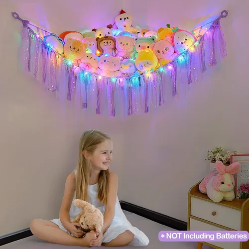 Miniatura 2 de FIOBEE Red de Animales de Peluche o Hamaca con Luz LED, Hamaca de Juguetes Colgante Organizador de Almacenamiento Soporte para Animales de Peluche