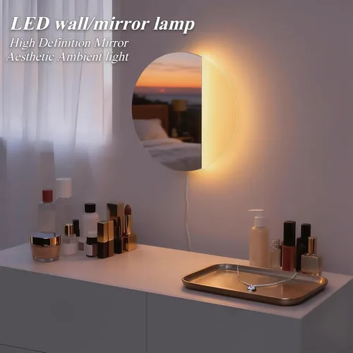 Miniatura 3 de ONEWISH Aplique de pared LED, lámpara de pared con espejo regulable, luces de pared redondas de 16.93 pulgadas para dormitorio con función