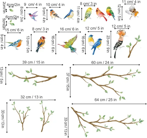 Miniatura 4 de Decalmile Pegatinas de vidrio anticolisión para ventana de colibrí y pájaro de doble cara de rama de árbol
