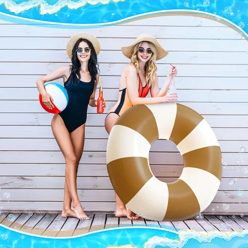 Miniatura 5 de Foilswirl Flotadores inflables jumbo de 47.24 pulgadas para piscina, anillos de piscina a rayas azules y blancas, tubo inflable para mujeres