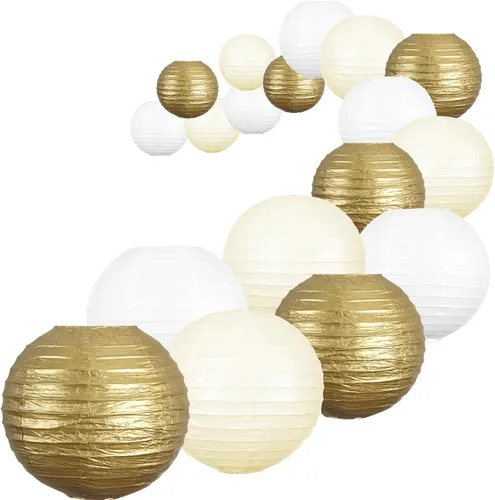 Miniatura 6 de UNIQOOO Juego de 18 faroles de papel azul océano para decoración de fiesta de boda, suministros de decoración de faroles japoneses colgantes, fácil