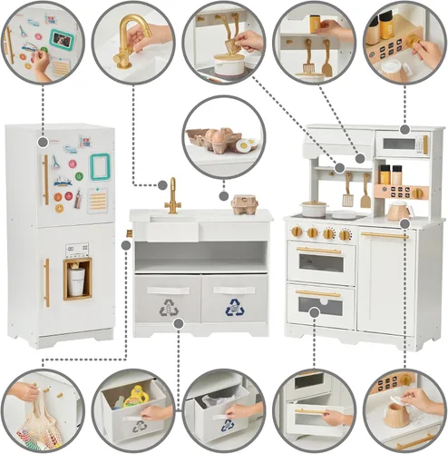 Miniatura 4 de Teamson Kids Little Chef Atlanta - Cocina modular grande de madera para jugar con características interactivas y realistas, y 17 accesorios