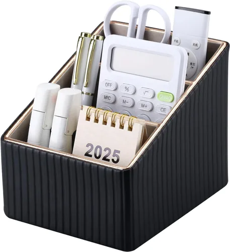 Miniatura 2 de KINGFOM Organizador de 3 ranuras de cuero sintético PU para control remoto, caja de almacenamiento de artículos diversos para el hogar