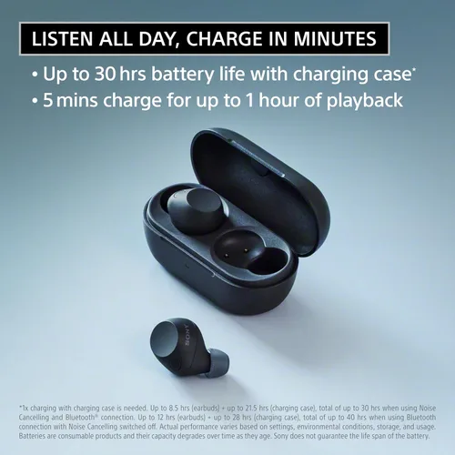 Miniatura 3 de Sony WF-C710N Auriculares verdaderamente inalámbricos con cancelación de ruido con hasta 30 horas de duración de la batería, ligeros y seguros, Negro
