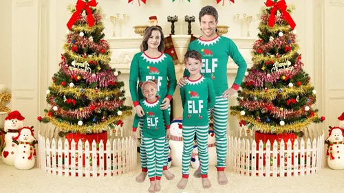 Miniatura 5 de Pijamas familiares a juego de Navidad pijamas de algodón para vacaciones