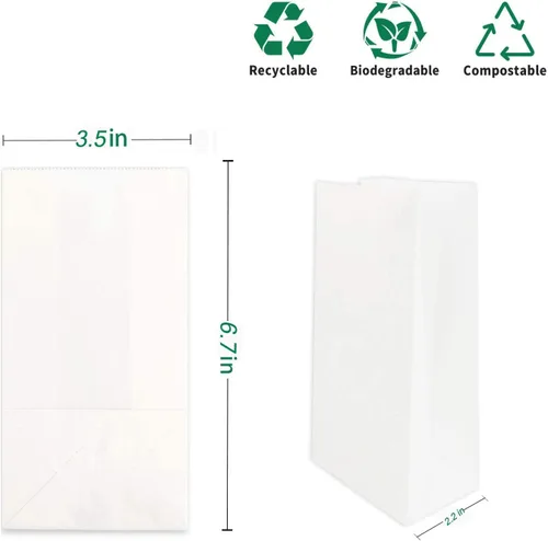 Miniatura 2 de Kslong Pequeñas bolsas de papel blanco, 50 mini bolsas de papel para regalos de fiesta, bolsa de almuerzo de papel a granel para sándwich, palomitas
