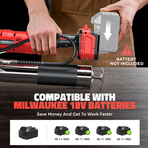 Miniatura 6 de Ecarke Pistola de engrase inalámbrica compatible con batería Milwaukee de 18 V, pistola de engrase eléctrica máxima de 12000 PSI, pistola doble
