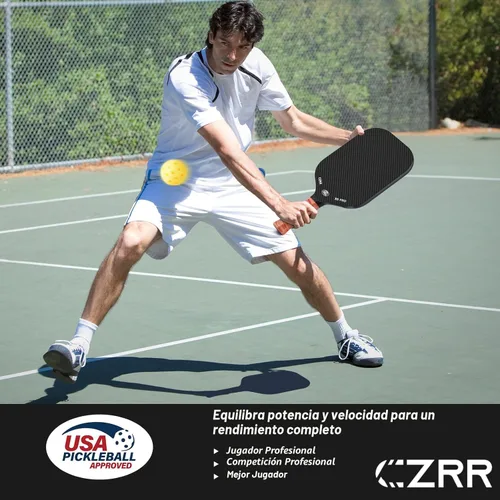 Miniatura 6 de Pala de pickleball, aprobada por USA Pickleball, superficie de fibra de carbono 3K cruda (CFS) de alta grano y giro, con núcleo de panal