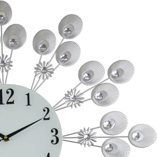 Miniatura 2 de Elegante reloj de pared de péndulo de pavo real plateado con detalles de cristal
