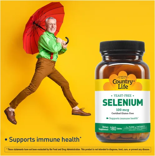 Miniatura 5 de Country Life Selenio, sin levadura, apoya la salud inmunológica, 100 mcg, 180 tabletas, sin gluten, vegano, halal (paquete de 2)