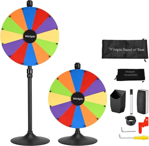Miniatura 12 de WinSpin Rueda de premio resistente de 36 pulgadas, doble uso, ajustable, soporte de mesa y piso, rueda grande de la fortuna con marcador de borrado