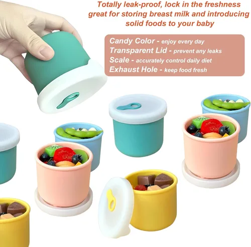 Miniatura 8 de Recipientes de silicona para almacenamiento de alimentos de 8.5 onzas, tarros de almacenamiento de alimentos para bebés con tapas herméticas y tapa