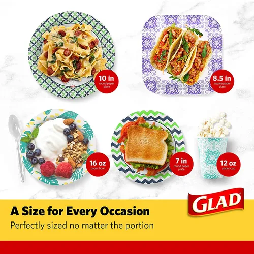 Miniatura 7 de Glad Platos redondos de papel con diseño de flores azules, resistentes, resistentes a los cortes, aptos para microondas, 10 pulgadas, 50