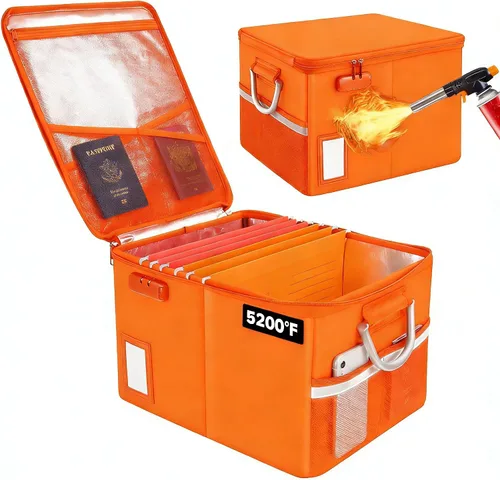Miniatura 6 de TOMKID Archivador ignífugo con cerradura, organizador de documentos ignífugo, caja de archivos plegable, archivador con asa para certificaciones
