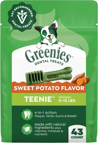 Miniatura 14 de Greenies Golosinas dentales naturales para perros adultos recomendadas por veterinarios, tamaño Teenie, sabor a arándano azul, paquete de 12 oz., 43