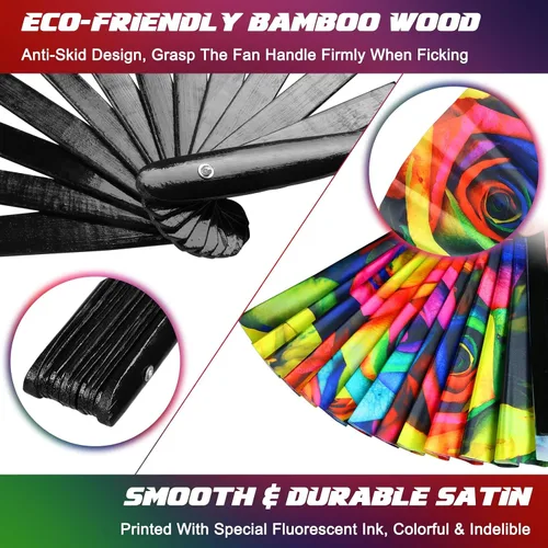 Miniatura 4 de Ventilador plegable grande, ventilador de mano de bambú de 13 pulgadas con tinta reactiva UV, ventilador chino plegable Clark para festivales, Drag