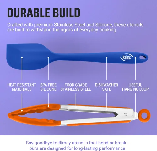 Miniatura 6 de Kaluns Pinzas de Cocina para Cocinar a la Parrilla Juego de 4, Pinzas para Parrilla BBQ con Punta de Silicona Acero Inoxidable Resistente al Calor
