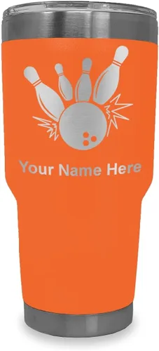 Miniatura 9 de LaserGram Vaso aislado al vacío de 20 onzas, bola de boliche y alfileres, grabado personalizado incluido (negro)