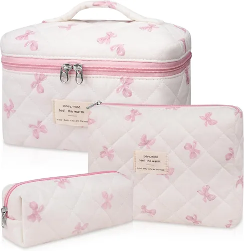 Miniatura 11 de Set de bolsas de maquillaje, bolsa de maquillaje acolchada, bolsa de cosméticos floral grande para mujeres, lindas bolsas de maquillaje de algodón