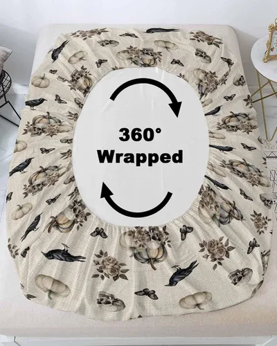 Miniatura 4 de Sábanas bajeras de bolsillo profundo de hasta 16 pulgadas, funda de colchón suave de Halloween con 1 funda de almohada decorativa para dormitorio
