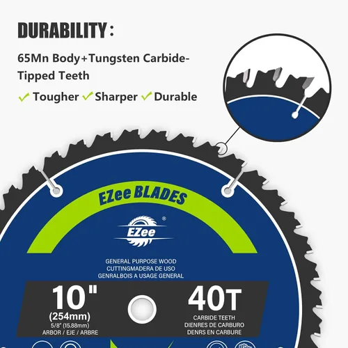 Miniatura 4 de EZee Hojas de sierra circular de 10 pulgadas, 40 dientes con eje de 5/8 pulgadas, corte fino de 0.09 pulgadas, punta de carburo de tungsteno (TCT)